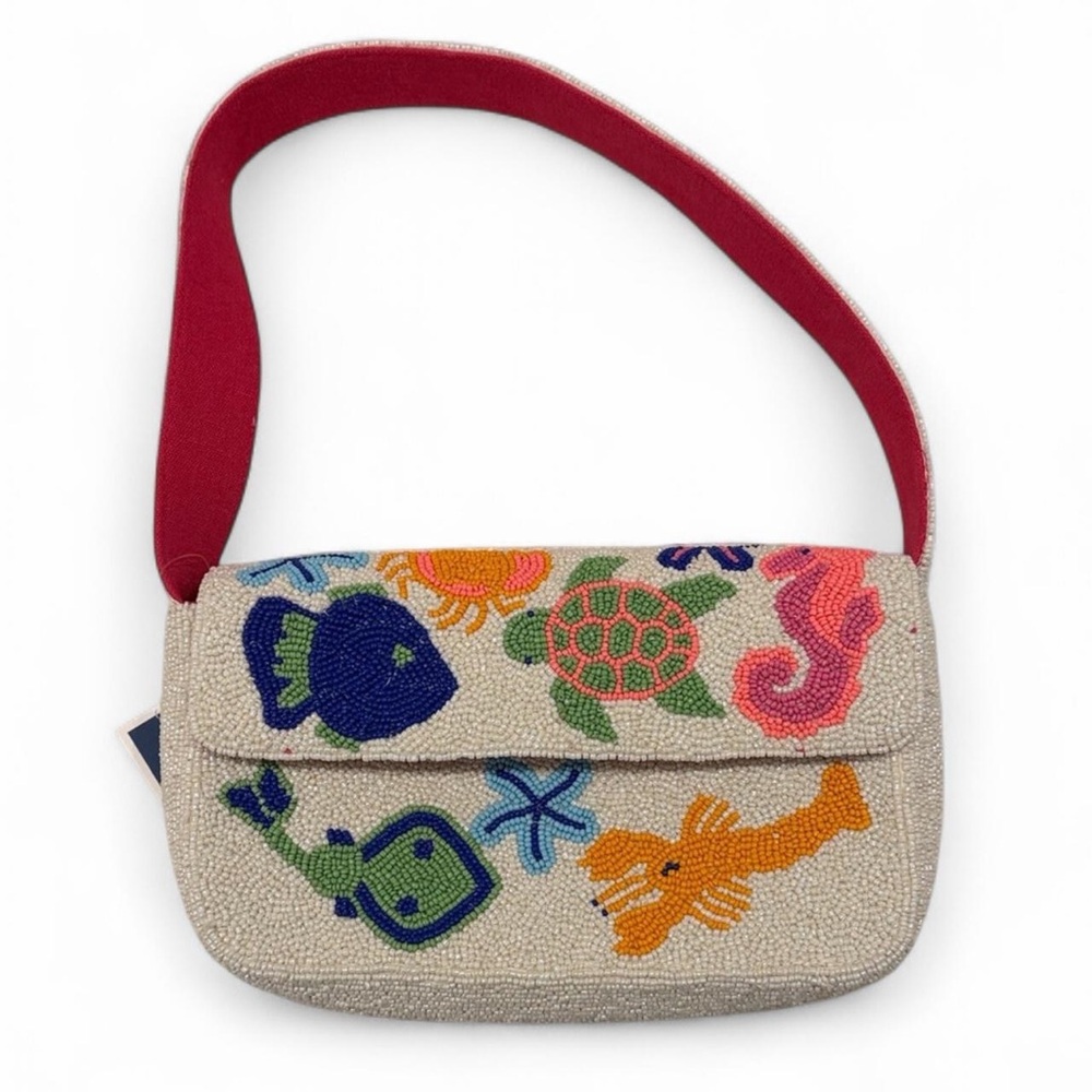 Sea Life Beaded Shoulder Bag Fish Turtle Lobster NWT - Picture 5 of 11